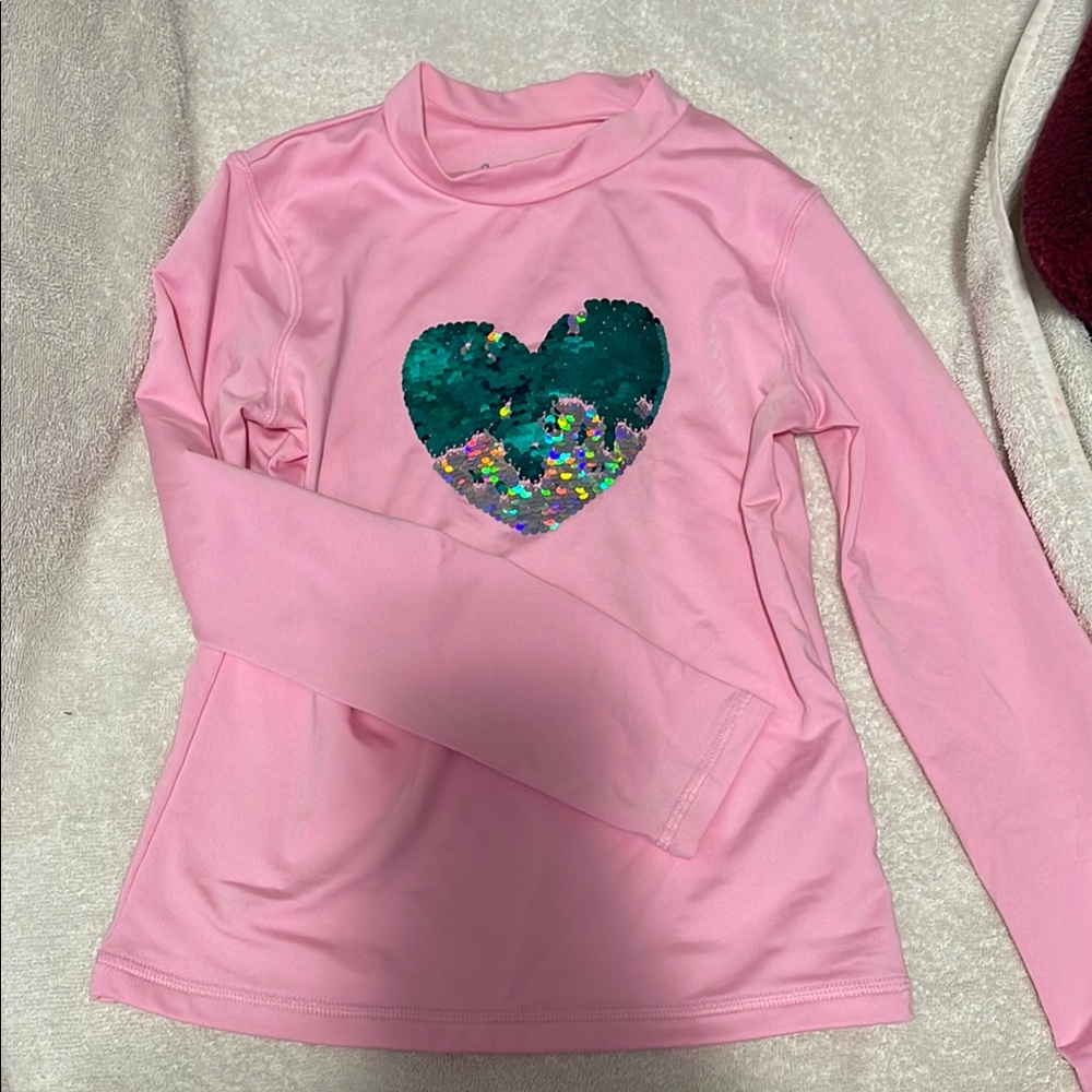 Cat & Jack Pink Swim Coverup with Sequin Heart